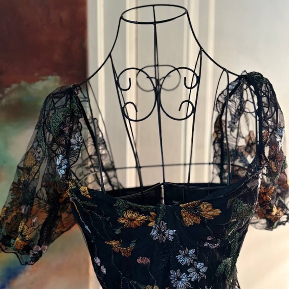 Black Floral Embroidered Mesh Corset Top – Size S (Bust-Friendly Fit) - Picture 2 of 5